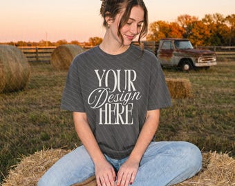 2 Comfort Colors C1717 Pepper Tee Mockup Bundle - Fall Autumn Mockup - Pumpkin Patch Mockup - Farmer's Market Mockup - Halloween Mockup