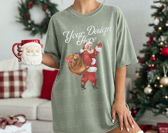 Comfort Colors C1717 Bay Shirt - Christmas Holiday Mockup - Christmas Mockup - Model Mockup - Christmas Morning Mockup - Bay Tee Mockup