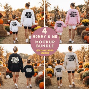 MAMMA OCH JAG Gildan 18000 tröja mockup-paket, Gildan 18000B Sand mamma och dotter, mamma och jag mockup, mamma och jag, höstfamilj mockup