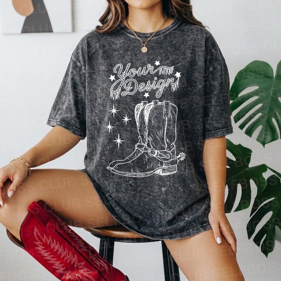 Colortone Mineral Washed Tee Mockup, Mineral Washed Black Shirt, Cowgirl Mockup, Gothic Mockup, Tie Dye Mockup, Western Mockup, Y2K Mockup