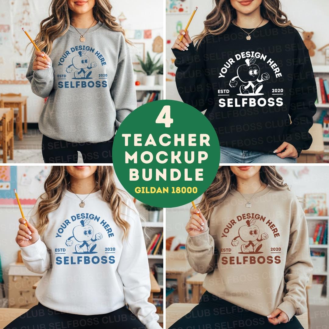 Gildan 18000 Sweatshirt Mockup Bundle - Lehrer Boho Mockup - Zurück in der Schule Mockup - Lehrer Sweatshirt Mockup - Schule Sweatshirt Mockup