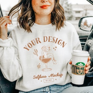 18000 weißes Sweatshirt Mockup, Print on Demand Sweatshirt Mockup, Gildan Crewneck Boho Mockup, süßes Mockup, POD Mock Trendy Mockup, Y2K Mock