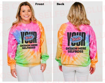 Couleur : 8100 - Sweat-shirt tie-dye ETERNITY - Maquette modèle - Sweat-shirt tie-dye arc-en-ciel - Dimensions unisexe - Sweat-shirt maquette