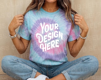 Camiseta Tie Dye Colortone Unicórnio - Camiseta Tie Dye - Modelo de Camiseta - Mockup Moderna Oversized - Mockup de Camiseta Tie Dye para Estúdio