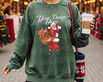 Comfort Colors 1566 Light Green Sweatshirt - Holiday Sweatshirt Mockup - Trendy Mockup - POD Mockup - Winter Mockup -Christmas Market Mockup
