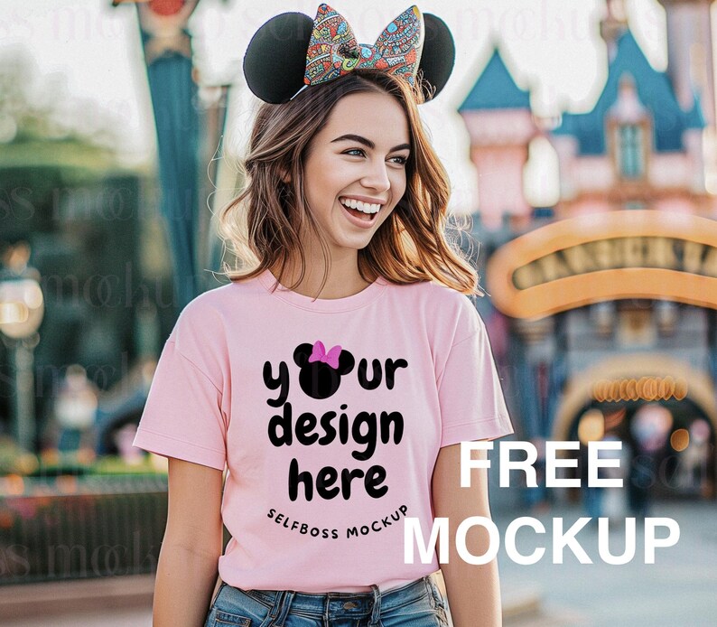 Pink Comfort Colors 1717 T-shirt Mockup, Styled Shirt Mockup, theme park Mockup, Vacation Mockup, Kingdom Castle Mockup, Model mock-up image 4
