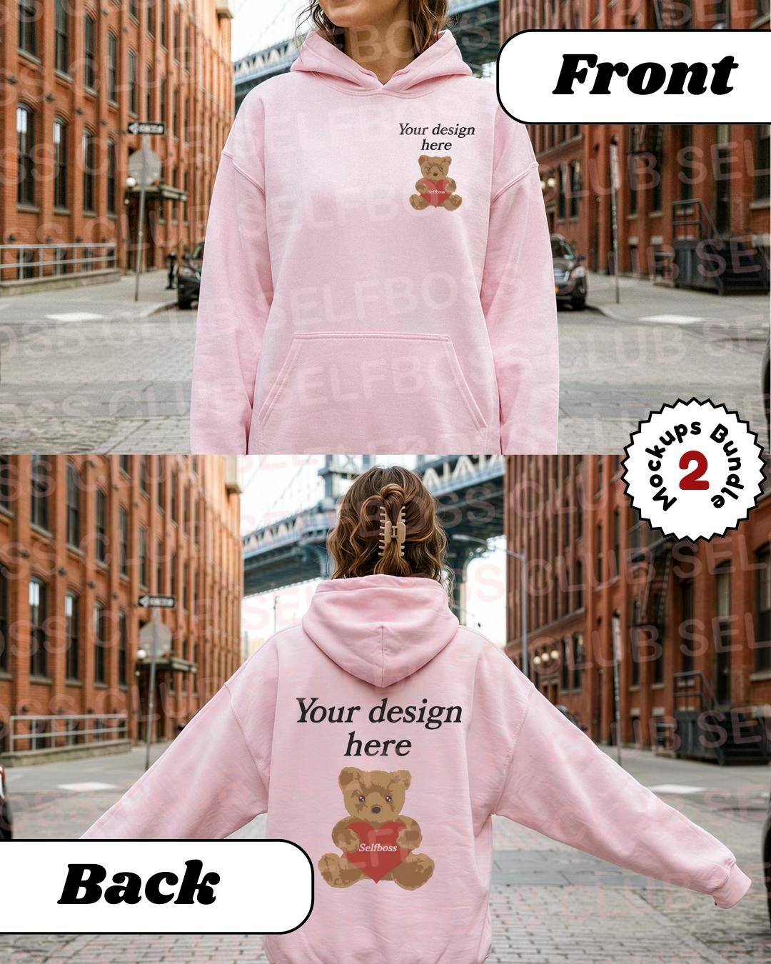 Gildan 18500 Pink Hoodie Front and Back Mockup Bundle (digital Images ...