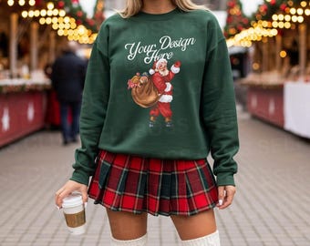 18000 Forest Green Gildan Sweatshirt Mockup - Christmas Mockup - Holiday Mockup - Christmas Market Mockup - Cozy Mockup - Holiday POD Mockup