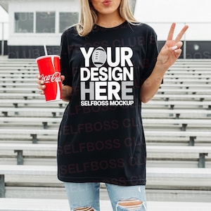 Comfort Colors Black T-Shirt Mockup - Fall Football T-shirt Mockup- Baseball Tee Mockup - Game Day Tee Mockup - Fall season mockup - POD
