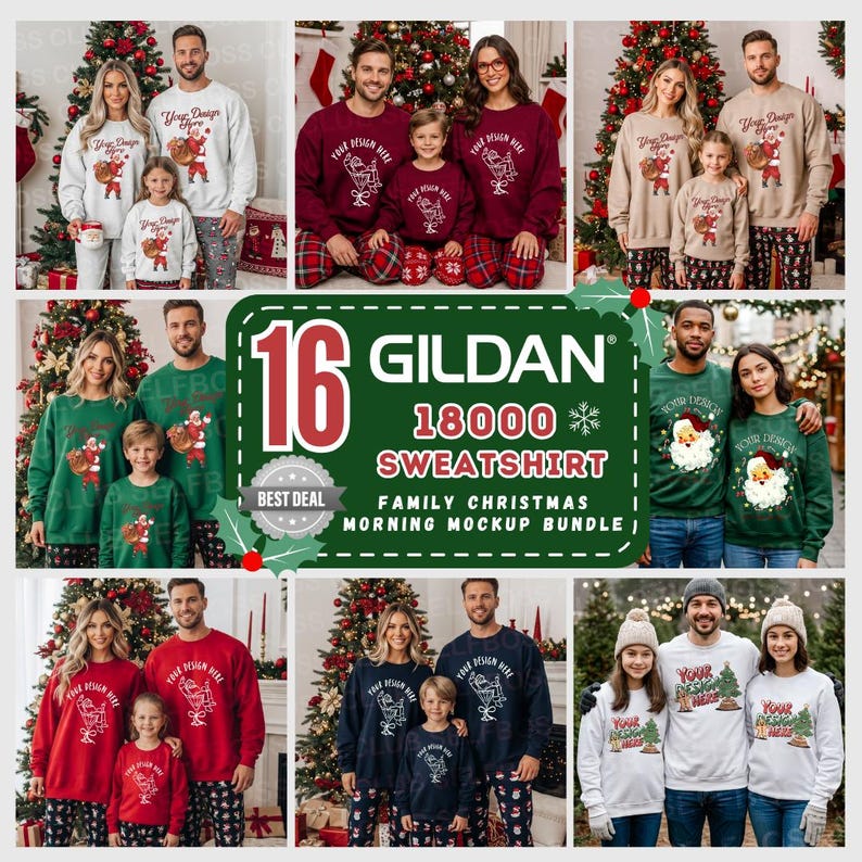 16 Holiday Family Mockup Bundle Gildan 18000 Sweatshirt Mockup, Christmas Mockup, Family Christmas Mockup, Winter Gildan Sweatshirt Mockup image 1