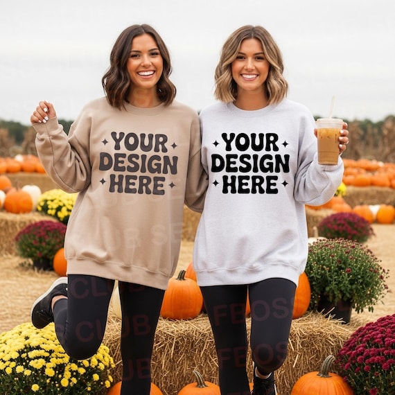 Sand and Ash Color Gildan 18000 Crewneck Sweatshirt Mockup, BFFs Mockup, Boho Mockup, Besties Mockup, Bridesmaid Mockup, Fall Mockup, Spooky