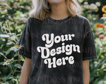 Colortone Mineral Washed Shirt - Model Mockup- Mineral Washed Black Shirt - Unisex Sizing- Model Mock up Tee - Lifestyle Mineral Wash Mockup