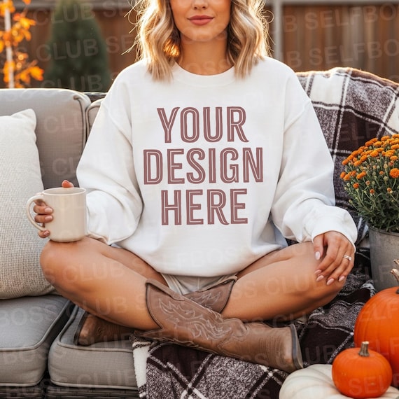 18000 White Sweatshirt Mockup, Women Fall Mockup, G180 Mockup, Gildan 18000 Mockup Sweatshirt Mockup, Spooky Mockups, Halloween Mockups