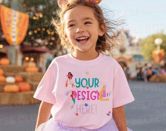 Kids Tshirt Mockup, Kids Pink tshirt mockup, Magic Kingdom mockup, 3001t mockup, girl pink tee theme park mockup, Toddler Pink Tshirt Mockup