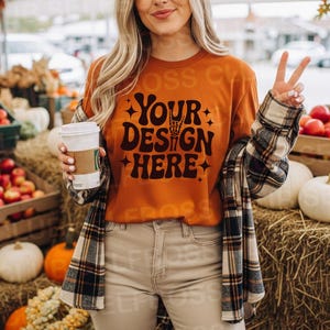 Bella Canvas 3001 Autumn Shirt - Fall Boho Mockup - Pumpkin Patch Mockup - Spooky Mockup Tee- Orange Tee Mockup - Farm Tee Y2K Mockup
