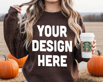 18000 Brown Sweatshirt Mockup, Women Fall Mockup, Lifestyle Mockup, Gildan 18000 Mockup, Pumpkin Patch Sweatshirt Mockup, Spooky Mockups