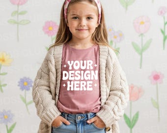 Kids T-shirt Mockup, Kids Mauve Shirt Mockup, Youth Fall Mockup, Child shirt mockup, bella canvas 3001T, Kids mockup, Girl Trendy Mockup