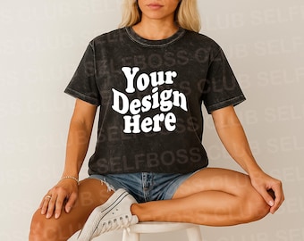 Colortone Mineral Washed Shirt -  Trendy Oversized Mockup - Mineral Washed Black Shirt - Unisex Sizing- Tie Dye Tshirt Mockup Studio Mockup