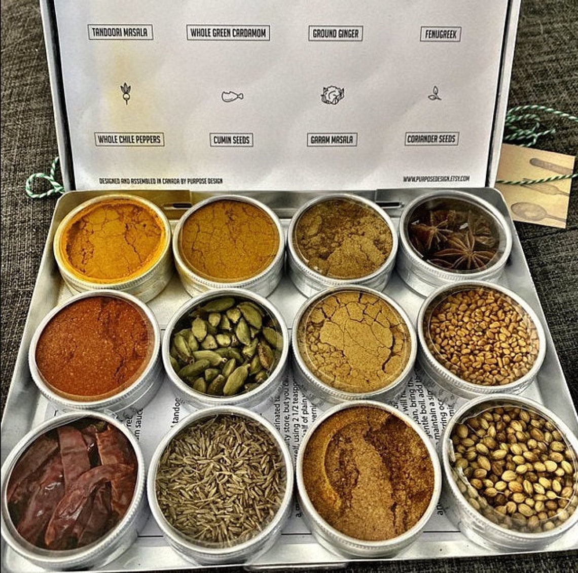 Indian spice kit in a brushed metal storage case set of 12 Etsy