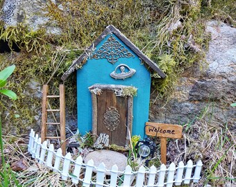 Petrol fairy door, Woodland fairy door, Gnome door, Elf door, Fairy door for tree, Rustic Wooden House, Fairy garden, Miniature door
