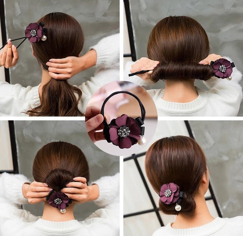 Flower Hair Bun Maker Tool Velvet Chiffon Linen Flowers With Etsy