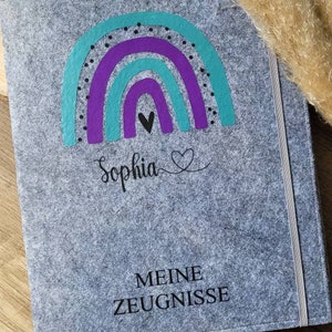 Individuelle Zeugnismappe Regenbogen aus Filz inkl. Sichtbuch mit 20 Klarsichthüllen Geschenk Einschulung DIN A4 Zeugnishülle Bild 8