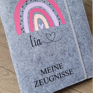 Individuelle Zeugnismappe Regenbogen aus Filz inkl. Sichtbuch mit 20 Klarsichthüllen Geschenk Einschulung DIN A4 Zeugnishülle Bild 7