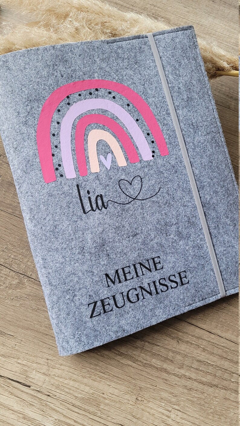 Individuelle Zeugnismappe Regenbogen aus Filz inkl. Sichtbuch mit 20 Klarsichthüllen Geschenk Einschulung DIN A4 Zeugnishülle Bild 7