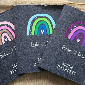 Individuelle Zeugnismappe Regenbogen aus Filz inkl. Sichtbuch mit 20 Klarsichthüllen Geschenk Einschulung DIN A4 Zeugnishülle Bild 3