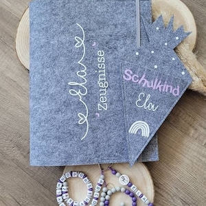 Carpeta de certificados individual hecha de fieltro regalo matrícula escolar Certificados DIN A4 funda de certificado personalizada con nombre