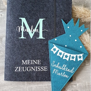 Individuelle Zeugnismappe aus Filz Geschenk Einschulung DIN A4 Großer Buchstabe Zeugnishülle mit Namen personalisiert