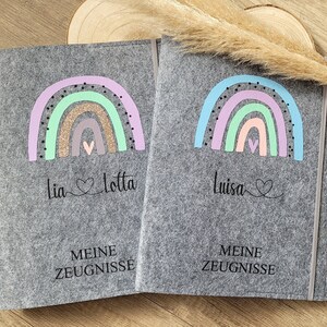 Individuelle Zeugnismappe Regenbogen aus Filz inkl. Sichtbuch mit 20 Klarsichthüllen Geschenk Einschulung DIN A4 Zeugnishülle Bild 4