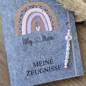 Individuelle Zeugnismappe Regenbogen aus Filz inkl. Sichtbuch mit 20 Klarsichthüllen Geschenk Einschulung DIN A4 Zeugnishülle Bild 1