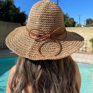 Women’s sun hat, Straw leather  hat, Beach hat, Sun hat, Summer hat, sun hats, Foldable Hat, carolscrafteddesigns, lightweight hat