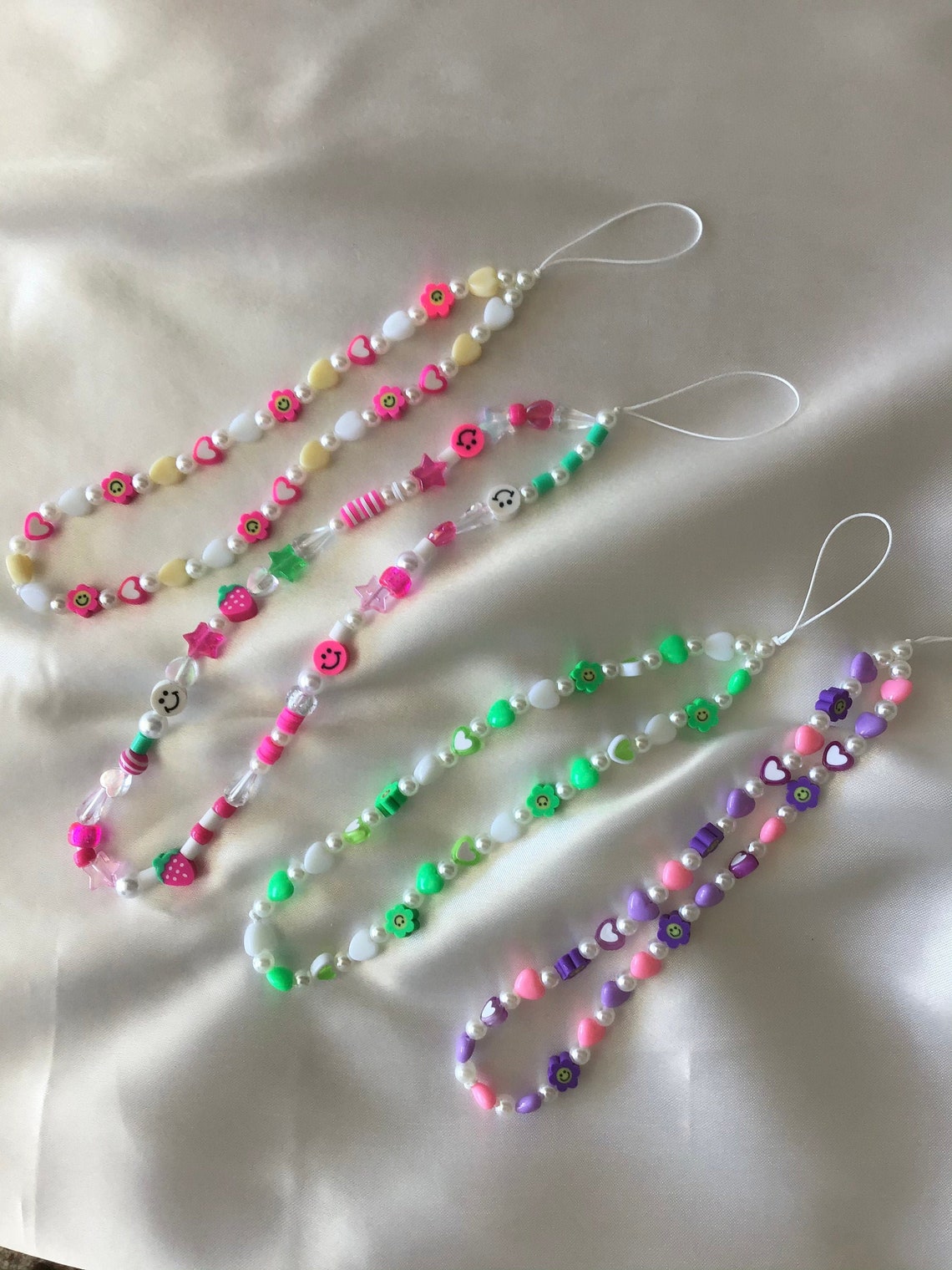 2 Breloques De Téléphone En Perles - Nœuds Papillon Et Fleurs - Dragonnes Esthétiques Pour Filles Et Femmes
