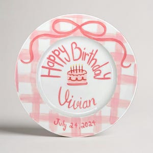 Girl Birthday Plate Personalized with Name – Unique Hand Painted Ceramic Keepsake for First Birthday Baby Girl Gift or Memory Dish | P050