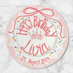Princess Birthday Plate for Girl – Custom Ceramic With Crown, Pink Bow ...