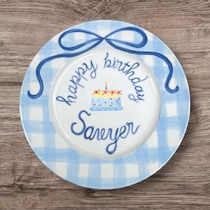 Personalized Birthday Plate for Boys with Name and Cake Design – Hand Painted Keepsake Gift – Custom Ceramic Dish for Baby or Toddler | P051