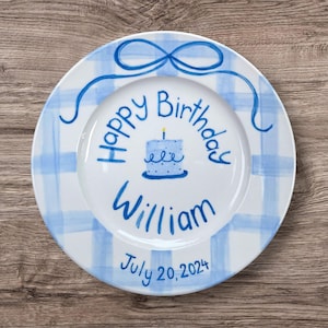 Personalized Birthday Plate for Boys – Custom Name & Date with Candle Cake – Hand Painted Ceramic Unique Plate Keepsake 1st Birthday | P001