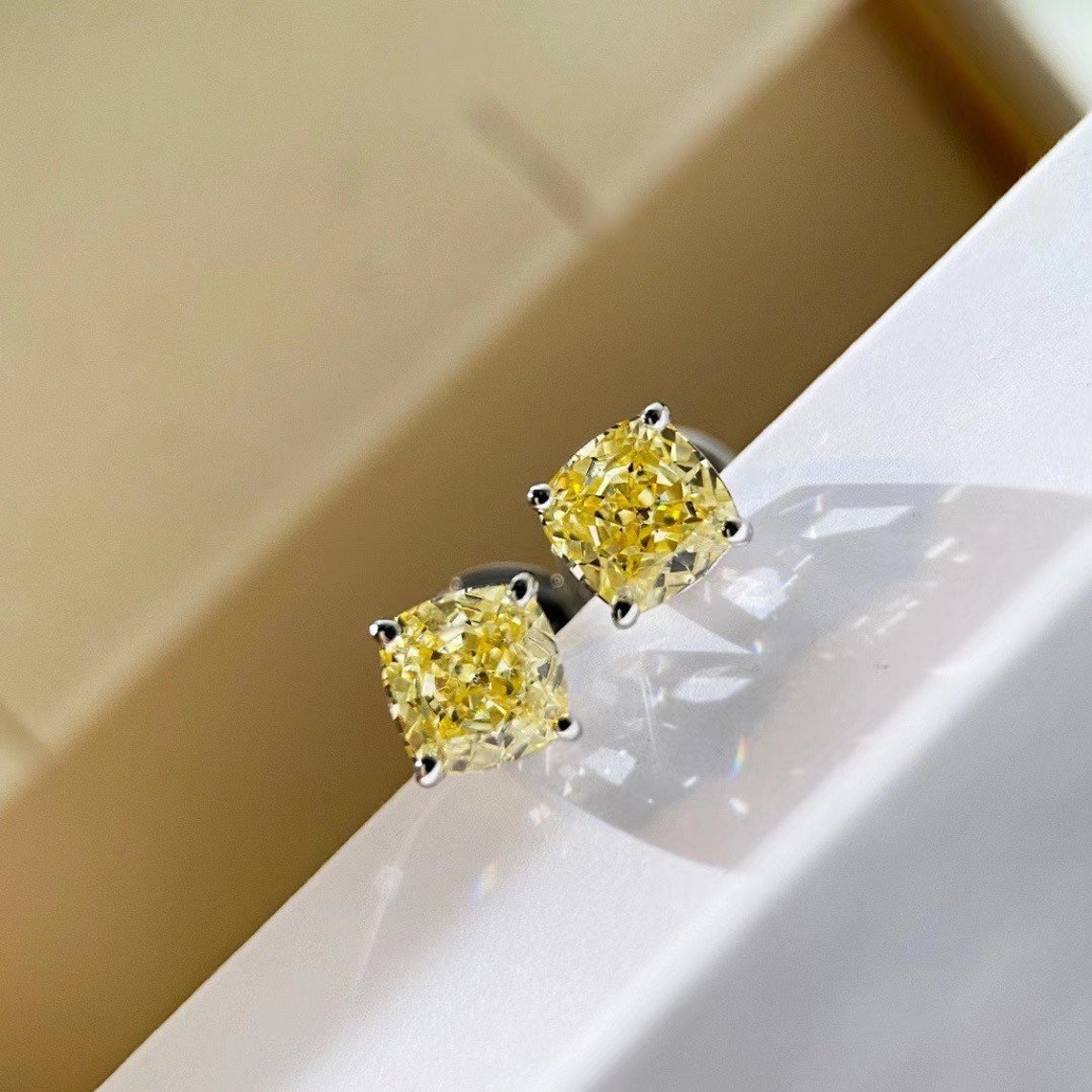 Simulated lab created yellow diamond earrings 2 carat total Etsy