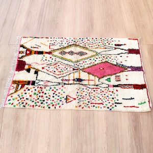 Ready to ship - 100% handmade Berber rug - Experience Whimsy and Playfulness with our Colorful Motif Rug - A Unique Touch in Your Home Decor