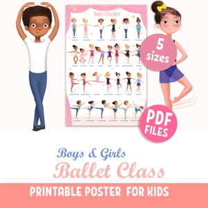 Ballet Positions Poster for boys & girls:  Checklist Educational Dance Chart for classroom decor (PDF )