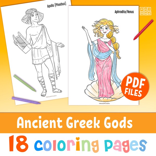Ancient Greek & Roman Gods printable coloring pages for kids, preschool, classroom and homeschool activity, Greek mythology download