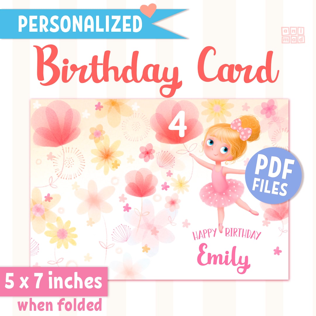 BALLERINA PERSONALISED Printable Birthday Card for Girls, Ballet ...