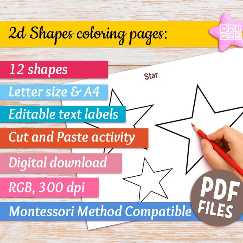 2D Shapes Coloring Pages for Kids: Matching, Cut & Paste Activity ...