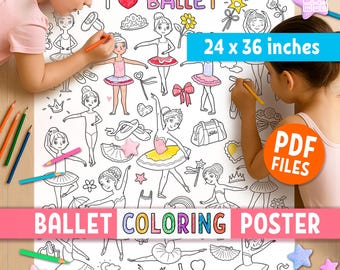 Ballet Dance Coloring Poster for kids: Jumbo Ballerina Party Activity, (PDF Download 24x36 inches)