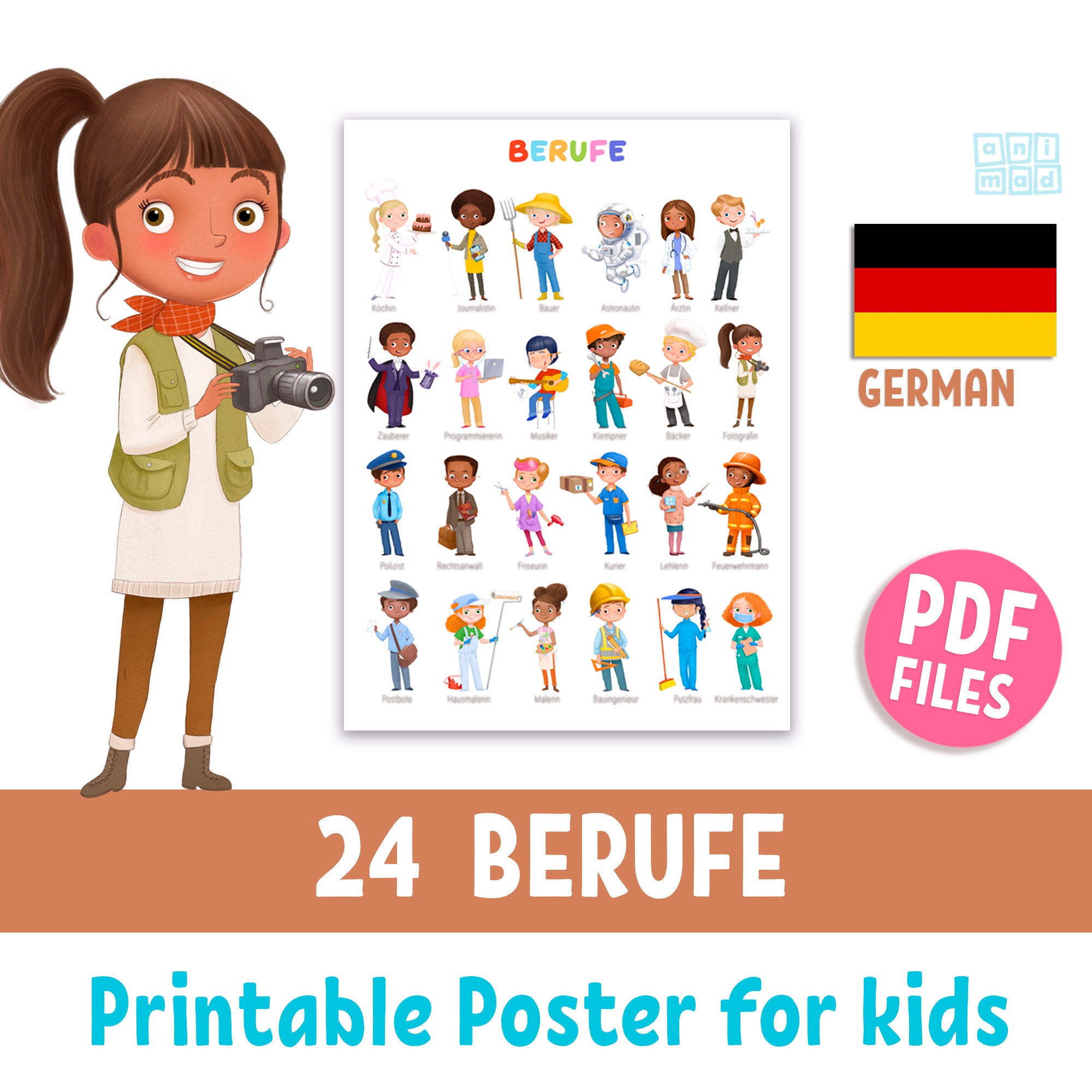 BEROEPEN afdrukbare poster voor kleuters in het DUITS, woordenschatkaart  community helpers, educatieve poster thuisonderwijs en klas - Etsy België, image size:2000x2000