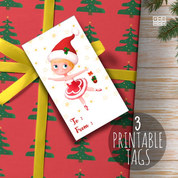 CHRISTMAS printable gift tags with ballerinas for kids, Merry Christmas gift tags, Xmas tags for presents, set of 3 tags for girls, download