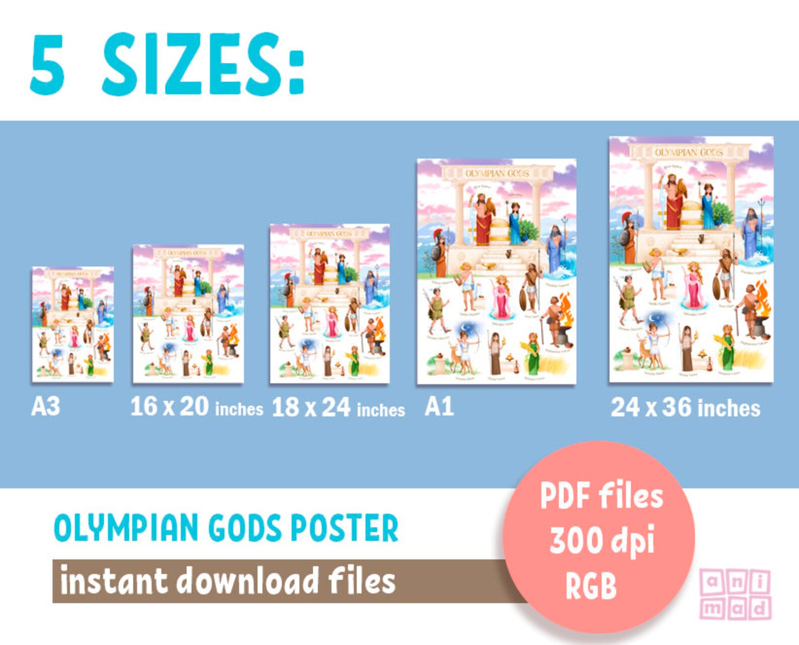 Ancient GREEK &amp; ROMAN Gods Printable Poster for Kids, Greek Mythology ...