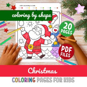 Christmas Color-by-Code (shapes) for kids:  Printable Coloring Pages Activity (PDF Download)
